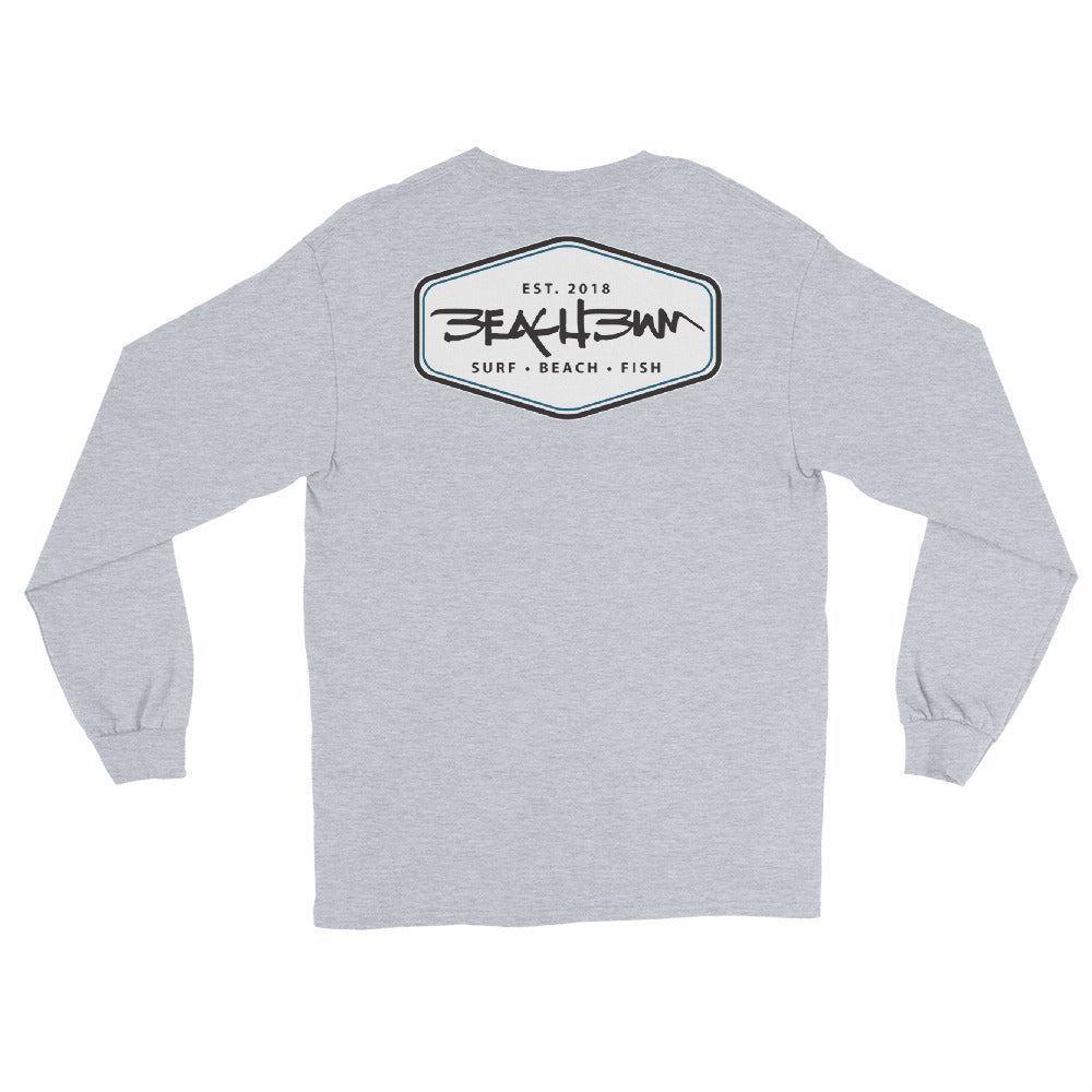 Official Beach Bum Men’s Long Sleeve Shirt- The Beach Badge (Art on Back)