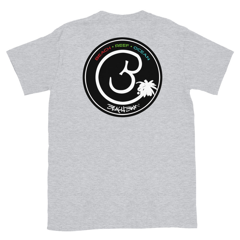 Official Beach Bum Short-Sleeve Unisex T-Shirt- BEACH•REEF•OCEAN (Art on Back)