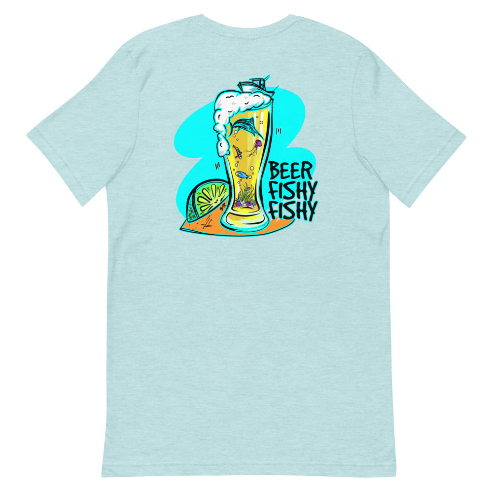 Official Beach Bum Short-Sleeve Unisex T-Shirt- Beer Fishy Fishy (Art on Back)