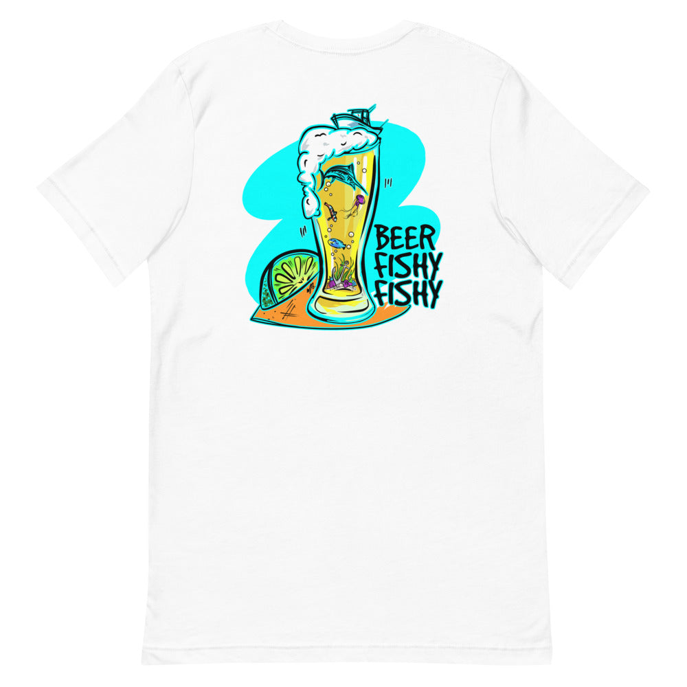 Official Beach Bum Short-Sleeve Unisex T-Shirt- Beer Fishy Fishy (Art on Back)